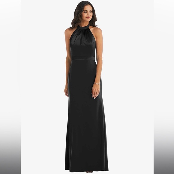Dessy Collection- HIGH-NECK OPEN-BACK MAXI DRESS WITH SCARF TIE - Picture 1 of 14